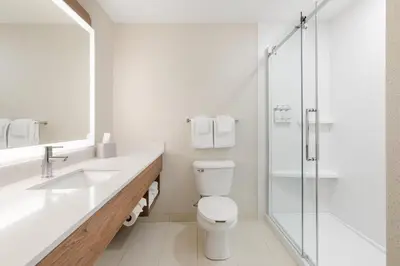 a bathroom with a toilet and a sink and a shower at Holiday Inn Express Grande Prairie by IHG in Grande Prairie