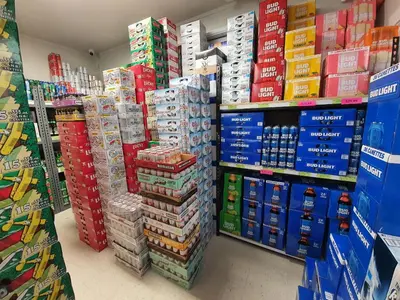 a store filled with lots of boxes in a store at Sundre Motor Inn in Sundre