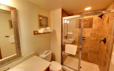 a bathroom with a shower and a toilet and a sink at Embarc Panorama in Panorama