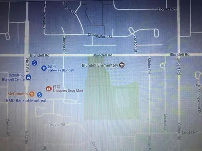 a close up of a map of a city at Vancouver Homestay Inn in Richmond