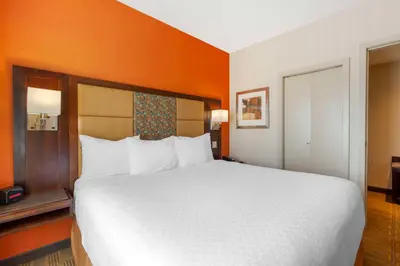 a large white bed in a room with an orange wall at Best Western Plus Chateau Fort St. John in Fort Saint John
