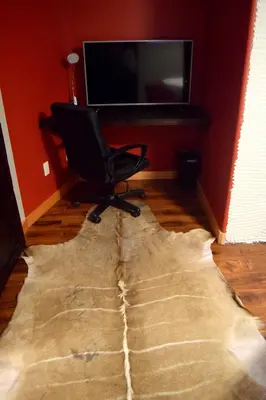 a chair sitting in a room with a large rug at South Africa House Guest Lodge in Wainwright