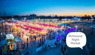 a large crowd of people at a night market at Richmond Vancouver Airport Comfy Home in Richmond