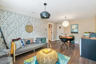 a living room with a couch and a table at Boutique in Vancouver