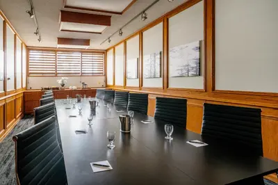 a large conference room with a long table and chairs at Chateau Jasper in Jasper