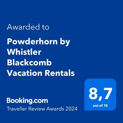 a screenshot of a phone with the text awarded tooren by whistler blackcomb at Powderhorn by Whistler Blackcomb Vacation Rentals in Whistler