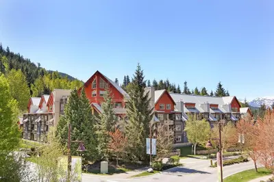 arial view of a resort in the mountains at Lake Placid Lodge by Whiski Jack in Whistler