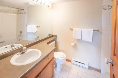 a bathroom with a sink and a toilet at Valhalla Vacations at Whistler in Whistler
