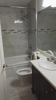 a bathroom with a toilet and a sink and a shower at White Rose House in White Rock