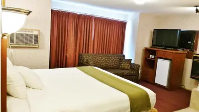 a hotel room with a bed and a television at Alpine Motel in Kamloops