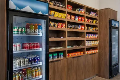 a refrigerator filled with lots of different types of drinks at Hampton Inn by Hilton Kamloops in Kamloops