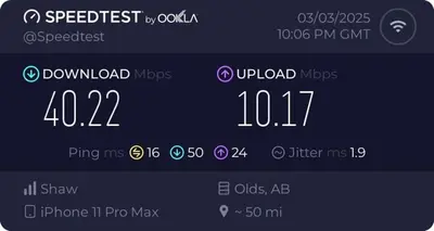a screenshot of a cell phone showing the speediest and the quickest at Mountain View Escape with open hot tub, Views!! in Canmore