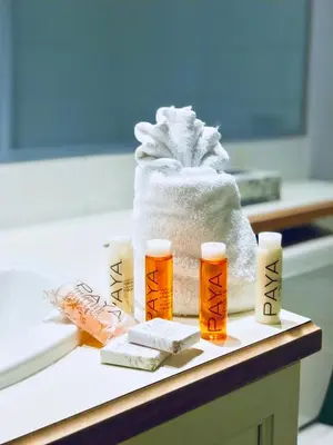 a counter with three bottles ofotherapy at The Best Top Floor Ski-in/Ski-out at the Aspens in Whistler