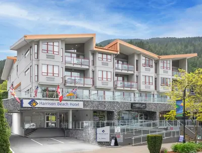 a rendering of the entrance to the hamilton beach hotel at Harrison Beach Hotel in Harrison Hot Springs