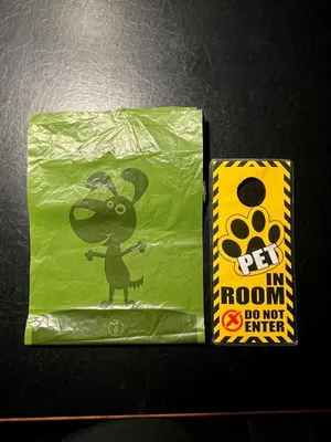 a bag with a cartoon rabbit on it next to a box at Royal Hotel Lloydminster in Lloydminster