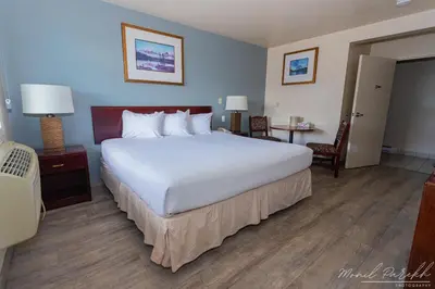 a bedroom with a large white bed in a hotel room at Empire Inn & Suites in Red Deer