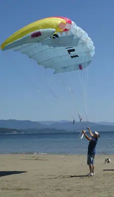 a person is flying a kite on the beach at Higgin's Inn in Powell River