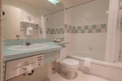 a bathroom with a sink and a toilet and a tub at The Cedars Inn Hotel & Convention Centre in Gibsons