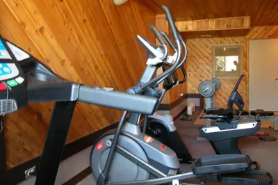 an overhead view of a fitness room with a gym at Best Seven Inn in Claresholm
