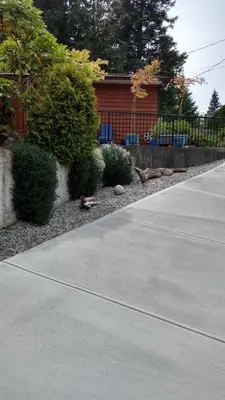 a concrete driveway with bushes and a house at Nestledown B&B in Halfmoon Bay