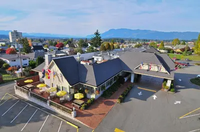 an overhead view of a building with a roof at The Hospitality Inn in Port Alberni