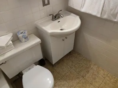 a bathroom with a white toilet and a sink at Pemberton Hotel (Motel) in Pemberton