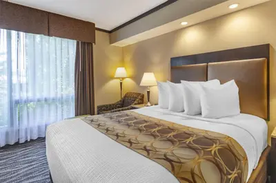 a hotel room with a large bed and a window at Best Western Wayside Inn in Wetaskiwin
