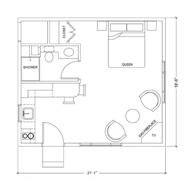 a floor plan of a kitchen and a living area at Bear Hill Lodge in Jasper