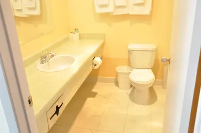 a bathroom with a sink and a toilet at Canadas Best Value Inn Mile-0-Motel Lillooet in Lillooet