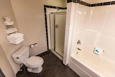 a bathroom with a toilet and a shower at Stoney Nakoda Resort & Casino in Seebe
