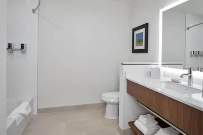 a bathroom with a sink and a toilet and a shower at Four Points by Sheraton Edmonton West in Edmonton
