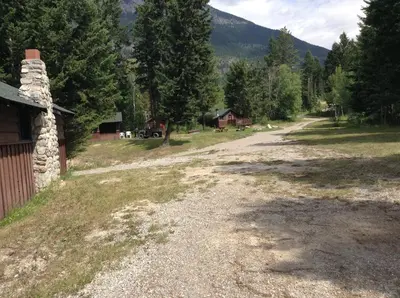 a dirt road next to a house and trees at Addison's Bungalows in Brisco