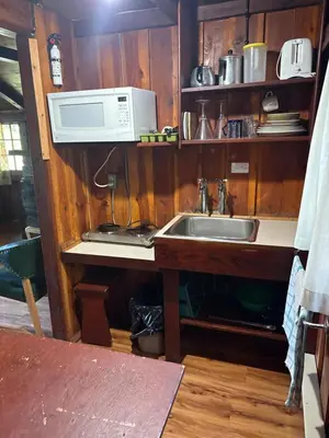 a kitchen with a sink and a microwave at Addison's Bungalows in Brisco