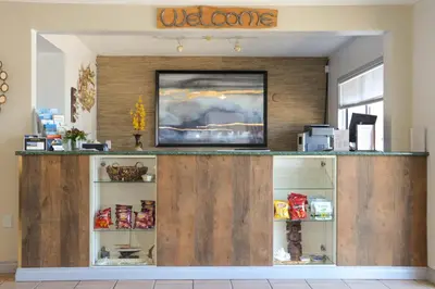 a counter in a room with a counter top at The Waterfront Suites and Marina in Nanaimo