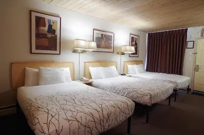 two beds in a hotel room with at Canadas Best Value Inn and Suites Fernie in Fernie