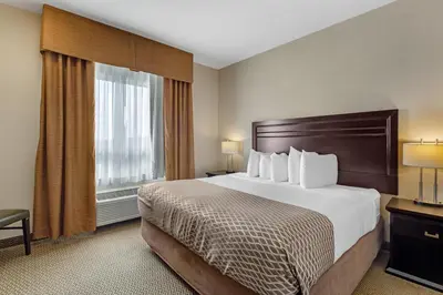 a hotel room with a large bed and a window at Best Western Plus St Albert in St. Albert