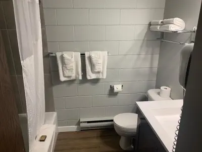 a bathroom with a white toilet and a sink at Armstrong Inn in Armstrong