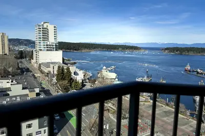 a view of a river from a balcony at Coast Bastion Hotel in Nanaimo