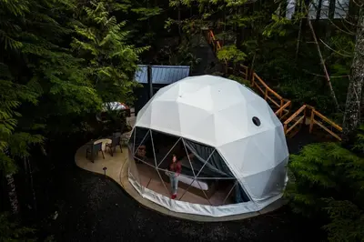 an image of a person in a dome house at West Coast Trail Lodge in Port Renfrew
