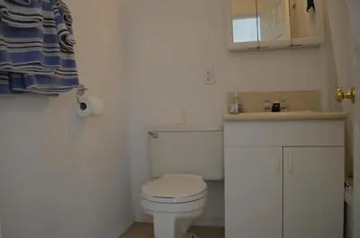 a small bathroom with a toilet and a sink at Seaside Villa Motel & RV Park in Powell River