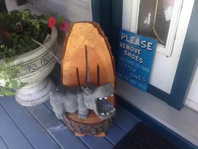 a figurine of an elephant in a flower pot at Eagle's Nest B&B in Lake Country