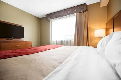 a hotel room with a bed and a television at Comfort Inn & Suites in Langley