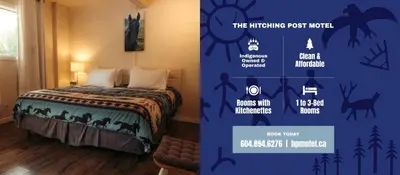 a poster of a bedroom with a bed in a room at The Hitching Post Motel in Pemberton