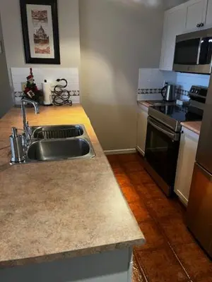 a kitchen with a sink and a stove at Town Plaza Suites by Golden Dreams in Whistler