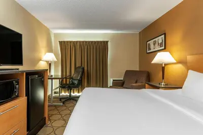 a hotel room with a bed and a television at Comfort Inn West in Edmonton