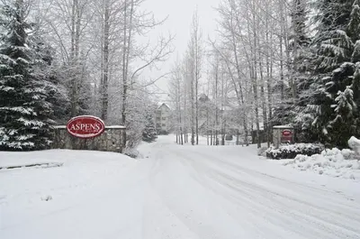 a snow covered road with a sign that reads synergy at THE LOOKOUT PENTHOUSE // a luxe suite in Whistler in Whistler