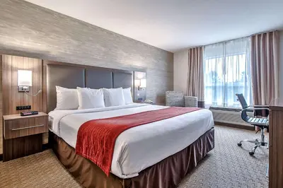 a hotel room with a large bed and a window at Comfort Inn & Suites South in Calgary