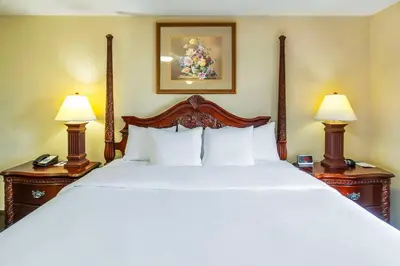 a bedroom with a large white bed with two lamps at Comfort Inn & Suites in Salmon Arm