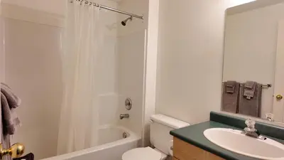 a bathroom with a sink and a toilet and a shower at Prince Motel in Prince George