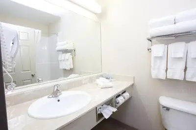 a white bathroom with a sink and a toilet at Stonebridge Hotel Dawson Creek in Dawson Creek